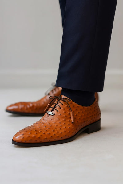 Marco Di Milano Criss Brandy Ostrich Quill Dress Shoe Oxfords 8 CRISS_OSTRICH_BRANDY_8  - from alligatorwarehouse.com