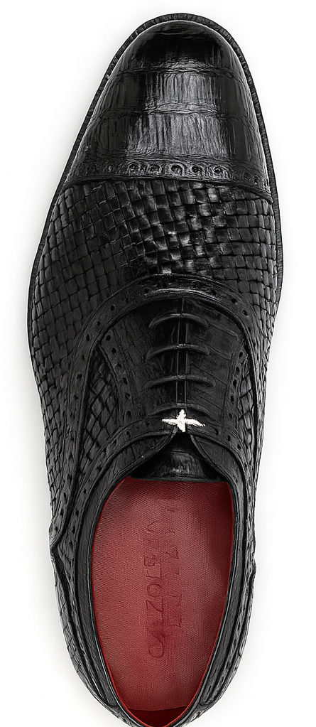 Marco Di Milano John Black Shoes Exotic Caiman Crocodile / Woven Leather Dress Oxfords