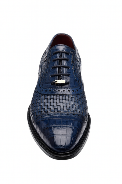 Marco Di Milano John Navy Shoes Exotic Caiman Crocodile / Woven Leather Dress Oxfords 6 JOHN_CAIMAN FUSCUS_NAVY_8  - from alligatorwarehouse.com