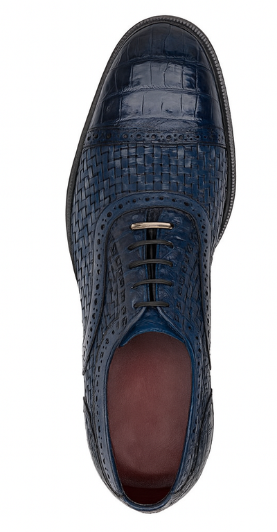 Marco Di Milano John Navy Shoes Exotic Caiman Crocodile / Woven Leather Dress Oxfords 8 JOHN_CAIMAN FUSCUS_NAVY_8  - from alligatorwarehouse.com