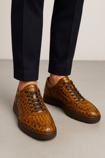 Marco Di Milano Kratos Men's Rustic Orix Shoes Exotic Caiman Crocodile Sneakers 8 KRATOS_CAIMAN FUSCUS_RUSTIC ORIX_7  - from alligatorwarehouse.com