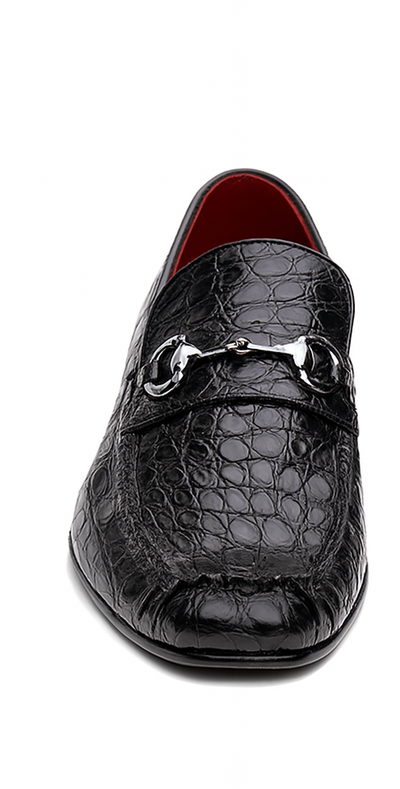 Marco Di Milano Landro Shoes Black Exotic Crocodile Horsebit Loafers 6 LANDRO_FLANK YAKAREI_BLACK_10.5  - from alligatorwarehouse.com