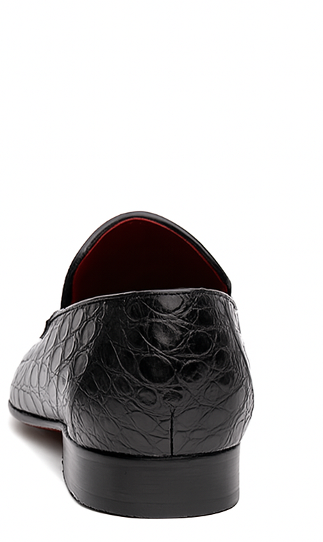 Marco Di Milano Landro Shoes Black Exotic Crocodile Horsebit Loafers