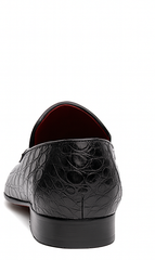 Marco Di Milano Landro Shoes Black Exotic Crocodile Horsebit Loafers