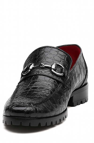 Marco Di Milano Landro Shoes Black Exotic Crocodile Horsebit Loafers 8 LANDRO_FLANK YAKAREI_BLACK_10.5  - from alligatorwarehouse.com
