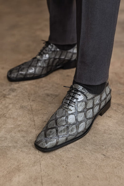 Marco Di Milano Olivieri Gray Pirarucu Dress Shoe Oxfords 2 OLIVIERI_PIRARUCU_GRAY_8.5  - from alligatorwarehouse.com