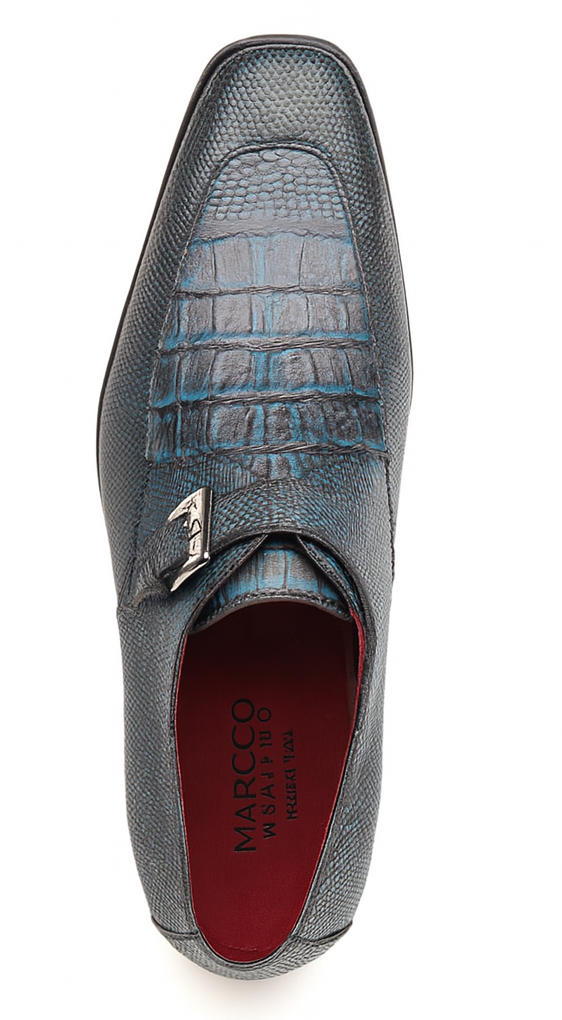 Marco Di Milano Toluca Men's Shoes Black/Blue Exotic Crocodile & Lizard Monk Strap