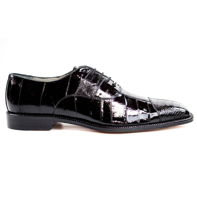 Men's Belvedere Mare Ostrich Leg & Eel Skin Dress Shoe in Black 1 MEN 2P7 BLACK-M-09  - from alligatorwarehouse.com