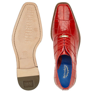 Men's Belvedere Mare Ostrich Leg & Eel Skin Dress Shoe in Red 3 MEN 2P7 RED-M-14  - from alligatorwarehouse.com