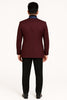 Mens Maroon Tuxedo Jacket with Blue Satin Shawl Lapel – Slim Fit Formal Blazer in Burgundy and Navy Blue 3   - from alligatorwarehouse.com