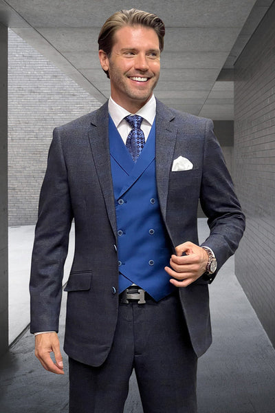 Men's Modern Fit Wool & Cashmere Plaid Business Suit in Sapphire Blue 1 Matera-Sapphire-36S  - from alligatorwarehouse.com