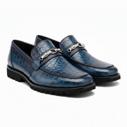 Men's Mauri Casual Alligator Loafers Blue Metal Bit Debonair