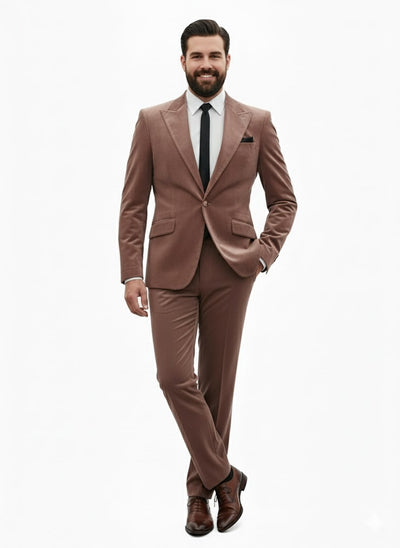Mens Mauve Velvet Suit – 2 Piece Ultra Slim Fit Blazer and Pants Formal Set in Light Brown Tuxedo 6   - from alligatorwarehouse.com
