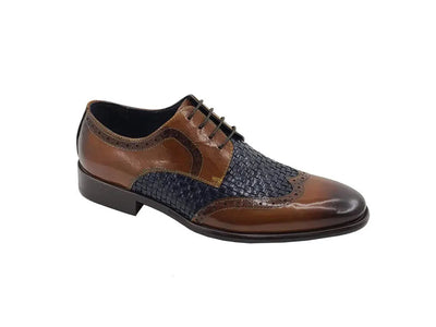 Medallion Wing-tip Basket Weave Four Eyelets Oxford 4 KS886-18TCOGNACNAVY9  - from alligatorwarehouse.com