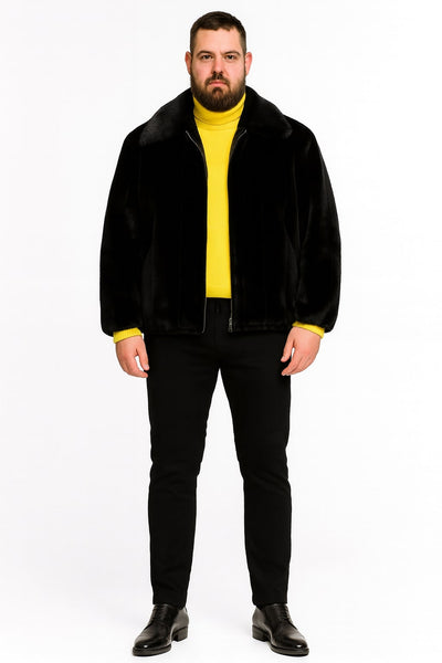 Mens Black Faux Fur Jacket – Luxury Winter Zip-Up Coat with Soft Plush Finish 3   - from alligatorwarehouse.com
