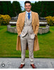 Great Gatsby Package -  Mens Camel Overcoat with Beige Tweed 3-Piece Suit Combo 4 Items Formal Winter Outfit 3   - from alligatorwarehouse.com