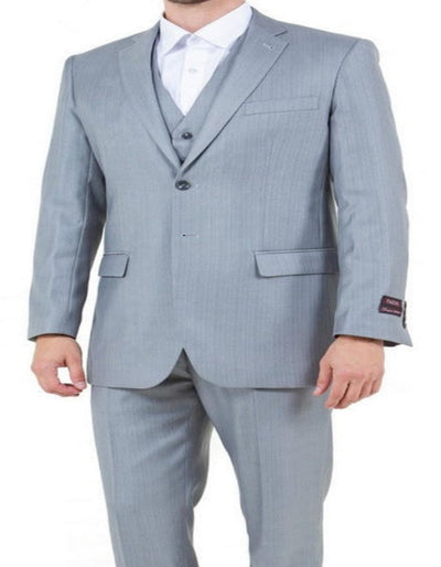 Mens Light Gray Sharkskin 3 Piece Regular Fit Side Vent Suit 1   - from alligatorwarehouse.com