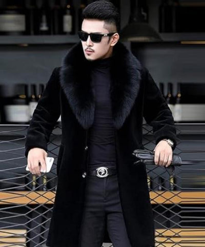 Men Long Faux Fur Coat Black 1   - from alligatorwarehouse.com