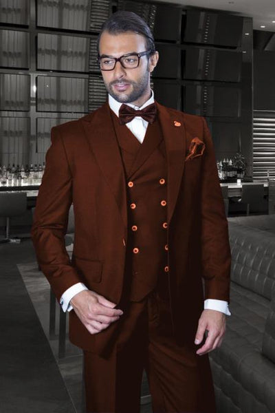 Men'S Brown Peak Lapel Double Breasted Side Vents Suit 1 34-Shrt-ExSml-JA1989  - from alligatorwarehouse.com