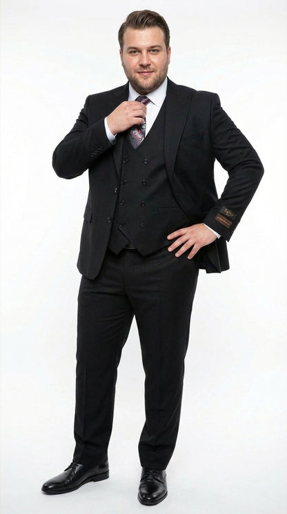 Tiglio Men’s Black 3 Pieacce Suit – Classic Formal Business Suit with Vest for Wedding and Special Occasion