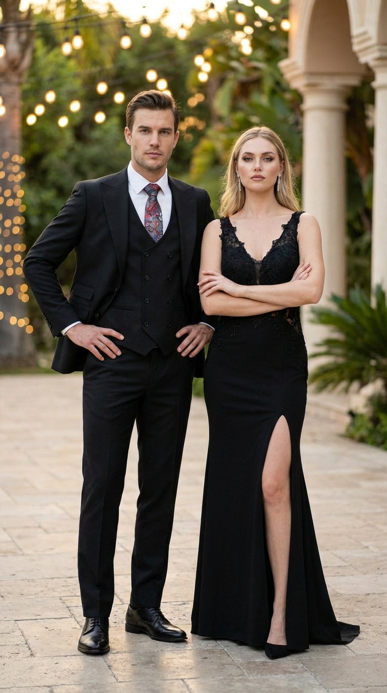 Tiglio Men’s Black 3 Pieacce Suit – Classic Formal Business Suit with Vest for Wedding and Special Occasion