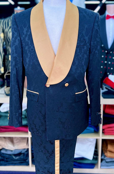 Men's Black and Gold Shawl Lapel Tuxedo with Jacquard Texture – Wedding & Prom Suit 4   - from alligatorwarehouse.com
