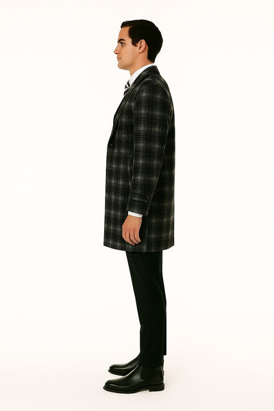 Men's Black and White Windowpane Plaid Overcoat – Classic Full Length Wool Blend Dress Coat 3   - from alligatorwarehouse.com