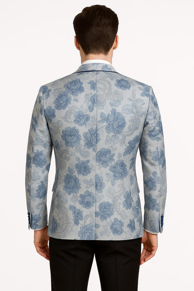 Men's Blue and Gray Tuxedo - Sky Blue Paisley Embroidered Dinner Jacket  Jacket with Satin Trim and Matching Bow Tie 3   - from alligatorwarehouse.com