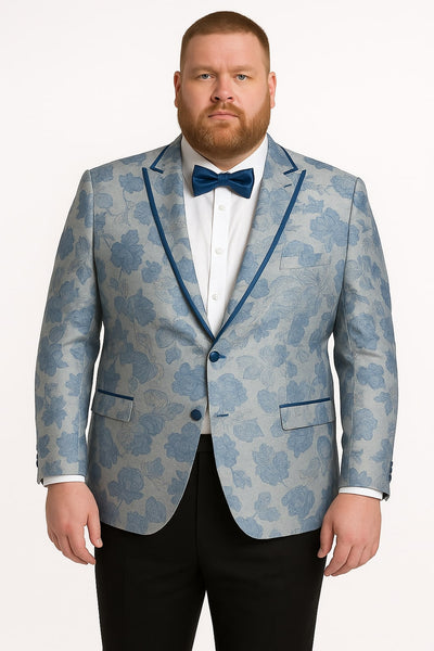 Men's Blue and Gray Tuxedo - Sky Blue Paisley Embroidered Dinner Jacket  Jacket with Satin Trim and Matching Bow Tie 4   - from alligatorwarehouse.com