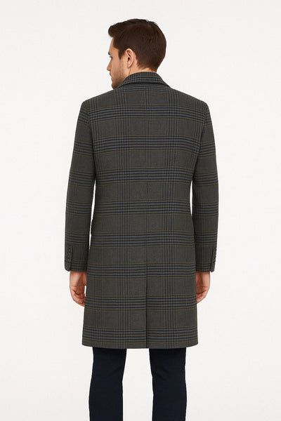 Men’s Blue and Grey Glen Plaid Wool Overcoat – Classic Long Winter Coat - Chesterfield Blue Collar 3   - from alligatorwarehouse.com