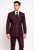 Men's Burgundy Plaid Double-Breasted Suit ƒ?? Classic Windowpane Formal Two-Piece Suit By Rossiman 3   - from alligatorwarehouse.com
