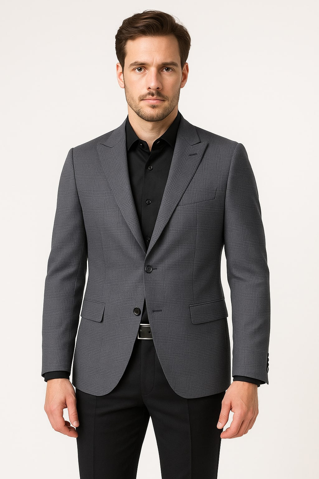 Men's Charcoal Grey Checkered Sport Coat – Classic Plaid Windowpane Pattern Blazer 2   - from alligatorwarehouse.com