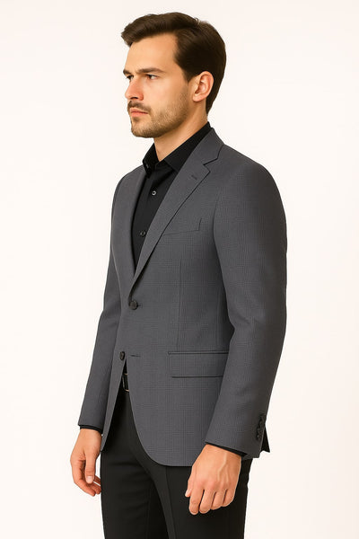 Men's Charcoal Grey Checkered Sport Coat – Classic Plaid Windowpane Pattern Blazer 4   - from alligatorwarehouse.com