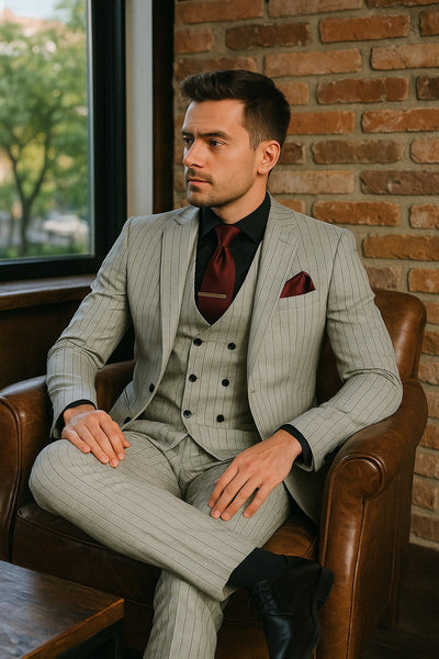 Men's Grey and Black Pinstripe Three-Piece Suit 1920s Suit Gangster Stripe Vintage Look 1   - from alligatorwarehouse.com