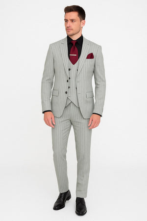 Men's Grey and Black Pinstripe Three-Piece Suit 1920s Suit Gangster Stripe Vintage Look
