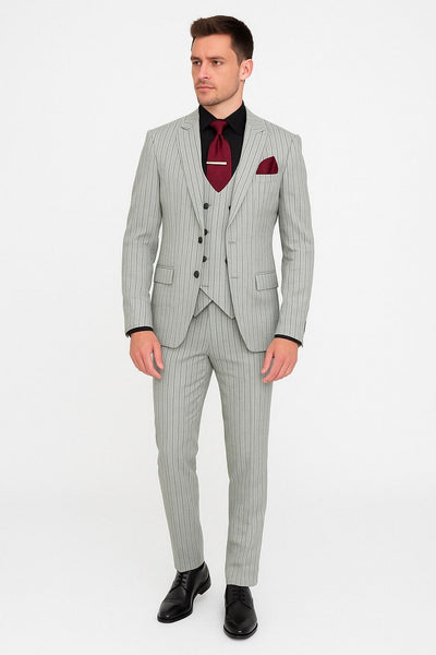 Men's Grey and Black Pinstripe Three-Piece Suit 1920s Suit Gangster Stripe Vintage Look 2   - from alligatorwarehouse.com