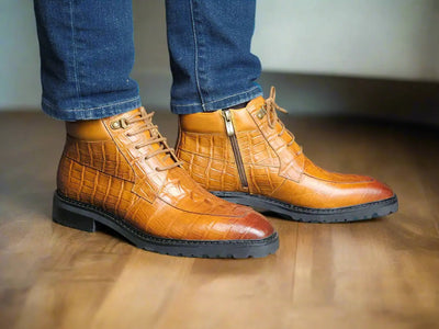 Men's Lace-up Boots Alligator Embossed 25 KB516-50BURGUNDY75  - from alligatorwarehouse.com