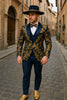 Men's Navy Blue and Gold Baroque Tuxedo Suit with Matching Vest and Bow Tie – Luxury Formalwear 4   - from alligatorwarehouse.com