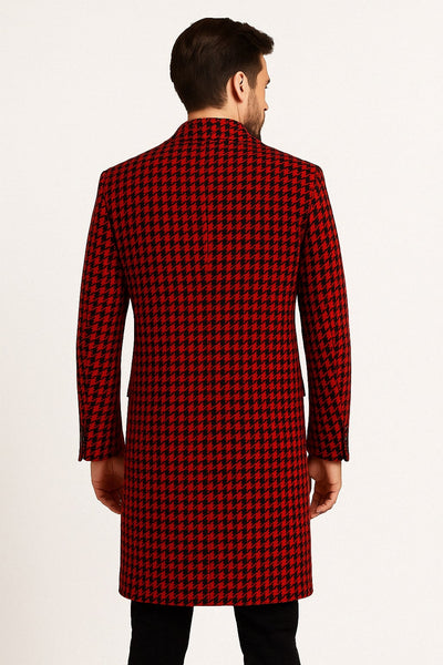 Men’s Red and Black Houndstooth Overcoat – Classic Wool Long Coat - Christmas Tartan Coat 3   - from alligatorwarehouse.com