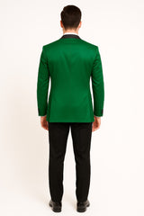Men's Sateen Emerlad Green Tuxedo Jacket with Black Satin Lapel and Bow Tie – Slim Fit Prom and Party Blazer