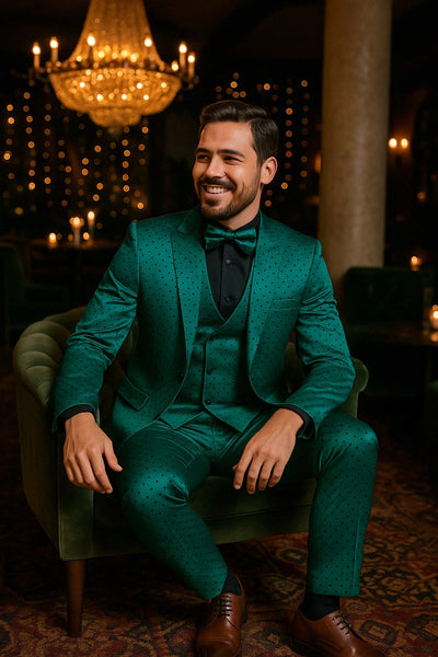 Men's Teal Green Polka Dot Tuxedo with Matching Vest and Bow Tie 1   - from alligatorwarehouse.com