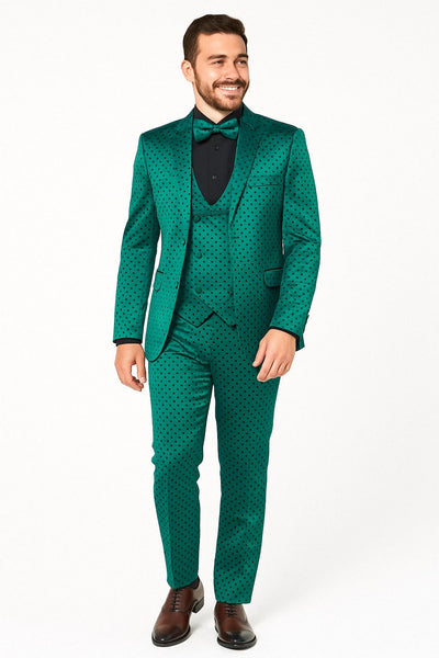 Men's Teal Green Polka Dot Tuxedo with Matching Vest and Bow Tie 2   - from alligatorwarehouse.com
