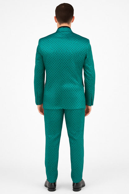 Men's Teal Green Polka Dot Tuxedo with Matching Vest and Bow Tie