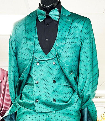 Men's Teal Green Polka Dot Tuxedo with Matching Vest and Bow Tie 4   - from alligatorwarehouse.com