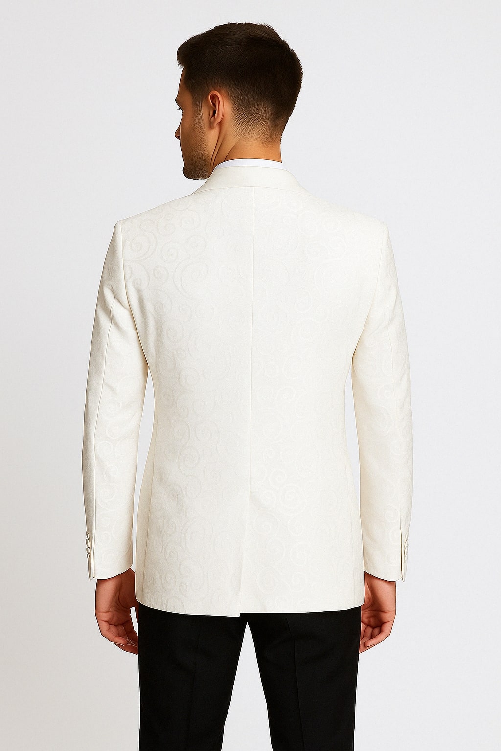 Men’s White Tuxedo Dinner Jacket  Swirl Pattern Tuxedo Jacket with White Satin Shawl Lapel - Paisley Pattern 3   - from alligatorwarehouse.com