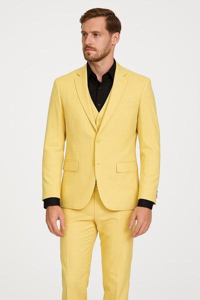 Men's Yellow 3-Piece Suit with Black Dress Shirt – Modern Slim Fit Formal Attire 2   - from alligatorwarehouse.com