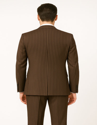 Men's Brown Pinstripe 3-Piece Suit with Matching Vest ƒ?? Classic Fit Business and Formal Attire 4   - from alligatorwarehouse.com