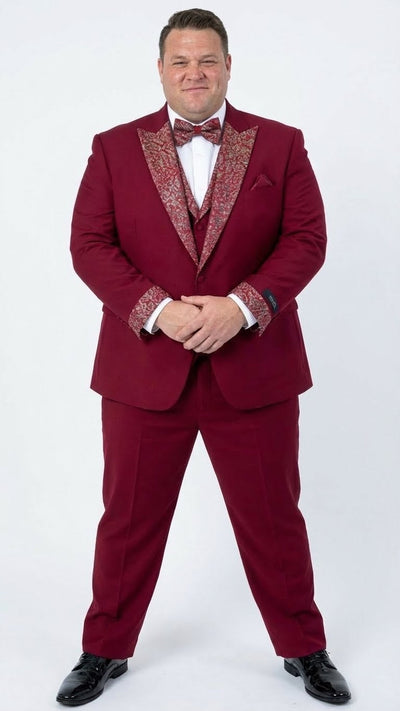 Men's Burgundy and White Embellished Tuxedo Suit – Slim Fit 3-Piece Formal Wedding, Prom, and Gala Outfit 2   - from alligatorwarehouse.com