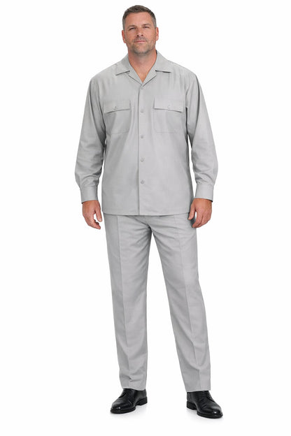 Mens Luxury Grey Wool Two-Piece Leisure Walking Suit