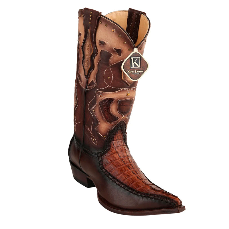 Men's King Exotic Boots Genuine Baby Caiman Tail 3x Toe Brown (495v20107) 1 5  - from alligatorwarehouse.com